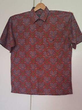 FERNANDO PENA Men's Short-Sleeve Red Paisley Button-Up Shirt